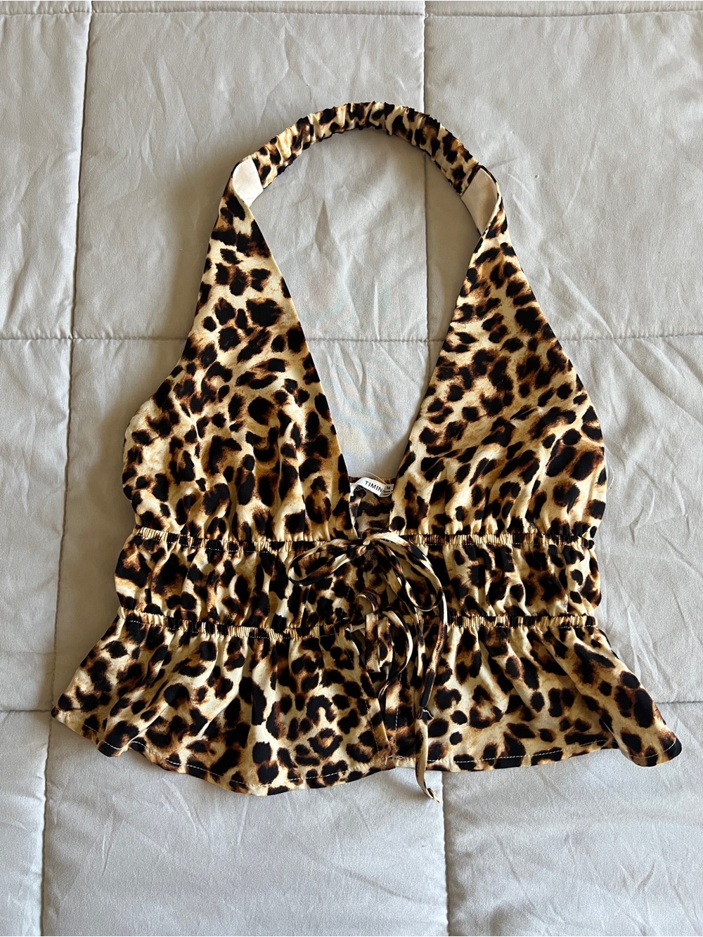 Timing Leopard Print Tie Front Halter Top
